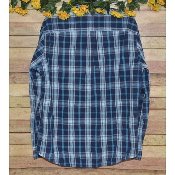 Tommy Hilfiger Custom Fit Men's XL Blue Plaid Button Front Long Sleeve Shirt Top - Picture 6 of 10